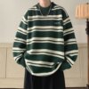墨绿色条纹毛衣男冬季2024撞色圆领针织衫美式慵懒风线衣外套