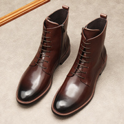 冬季男士马丁靴英伦牛皮圆头工装靴高帮系带商务休闲保暖户外皮靴