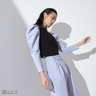 AtelierMissLu设计师品牌气质廓形袖短款上衣西装外套泡泡袖