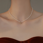 2mm施家小米珠珍珠项链，女生轻奢小众设计感2023锁骨颈链