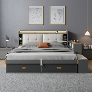 床现代简约高箱储物床双人床，主卧大床婚床小户型气压收纳榻榻米床