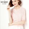 春季针织衫短款圆领短袖羊毛，开衫镂空清新风，粉色日系风上衣女