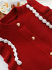 女童毛衣中大童春秋季衣服红色2023洋气珍珠儿童针织开衫外套