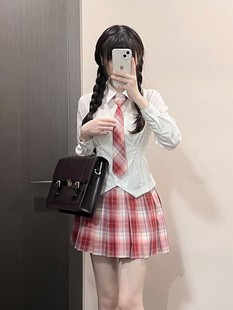 jk制服衬衫女长袖秋冬甜美白色衬衣学院风辣妹，套装韩式收腰灰上衣