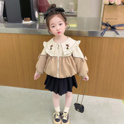 女童时尚娃娃领外套春秋款韩版儿童，短款上衣洋气宝宝春装休闲衣服