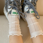 白色花边袜子女中筒袜夏季薄款纯棉，蕾丝日系网眼透气夏天长(夏天长)堆堆袜