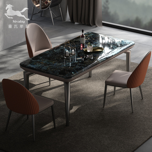 法式餐桌轻奢高端大理石餐桌，长方形餐桌椅组合现代简约意式家用s1