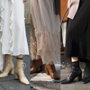 《归途》2023秋冬季高跟，切尔西靴子女复古小方头中粗跟绑带中筒靴