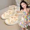 女童凉鞋罗马鞋，2024小女孩夏季白色，公主鞋软底镂空百搭女童鞋
