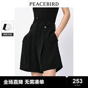 太平鸟2024年夏季高腰，宽松黑色直筒短裤