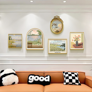客厅装饰画风景画现代轻奢沙发背景墙挂画肌理画小清新壁画法式