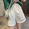 美式冠军白色短裤女2024夏季纯棉宽松高腰，休闲裤松紧腰工装裤