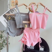 女童夏季运动休闲套装2024年夏装女宝宝吊带背心短裙两件套潮