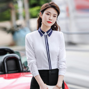 雪纺衬衫女2021春秋韩版修身显瘦气质甜美拼接撞色长袖衬衣女