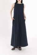 ModelloStudio 清冷简洁 极简一步裙藏青无袖连衣裙宽松直筒长裙