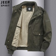 jeep吉普男士秋冬装夹克，加绒保暖中年纯棉，宽松工装多口袋休闲外套