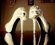 美国skull◇手作复古哥特骷髅头骨手绘厚底新娘结婚高跟鞋