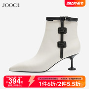 jooc玖诗短筒靴欧美风，法式时装靴简约轻奢高端细高跟水钻靴子6327
