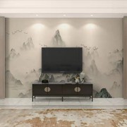 2023新中式壁布电视背景墙，壁纸水墨山水壁画，客厅卧室沙发定制墙布