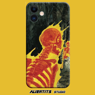 AlienTits暗黑火焰骷髅复古超现实艺术小众适用于苹果安卓手机壳
