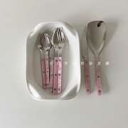 韩式粉色少女心叉牛油西餐餐具套装不锈钢甜品主餐勺304