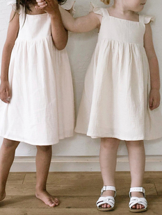 女童装白色背心裙洋气可爱纯棉，纱布连衣裙夏季森系小飞袖吊带裙子