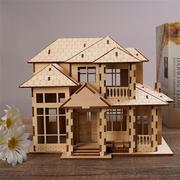 高档木制欧式别墅立体拼图建筑儿童益智积木diy拼装小房屋子模型