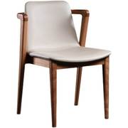 北欧简约靠背餐椅真皮实木设计师家用扶手休闲书桌餐桌椅子空谷椅