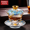玻璃盖碗珐琅彩大号，单个泡茶碗陶瓷防烫三才盖碗茶杯功夫茶具套装
