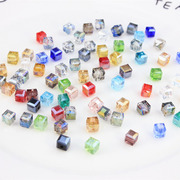 4mm立方体四方珠方糖玻璃水晶，珠子散珠diy发饰，夹手工串珠材料散装