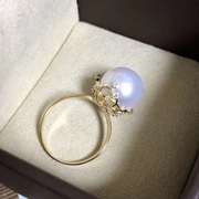 diy珍珠配件g18k黄金珍珠戒指，空托女时尚款，指环女配9-12mm圆珠