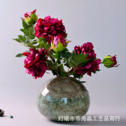 暖金色渐变金刚砂玻璃花瓶工艺品，新中式摆件套组玻璃花瓶花瓶