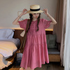 粉色小个子复古连衣裙女夏2023法式宽松遮肉设计感甜美娃娃裙