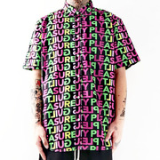街头滑板死飞潮牌嘻哈青年彩色字母印花宽松hiphop夏威夷花衬衫