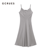 gcrues灰色无袖吊带连衣裙女夏2024修身显瘦中长款度假风裙子