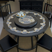 中式pvc圆桌垫防水防油免洗刺绣大圆餐桌布透明软玻璃圆形茶几垫