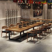 美式实木餐桌复古工业风，酒吧中餐厅餐桌椅组合长方形，商用饭店饭桌