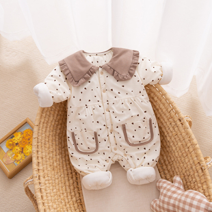 婴儿衣服秋冬装夹棉哈衣加厚保暖外出服女宝宝，连体衣棉服外穿