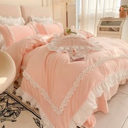 韩版公主风四件套床上1.5m/1.8米水洗棉纯色花边被套床单款少女心