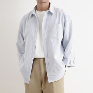 shijoin原创pocketime浅蓝条纹衬衫，宽松百搭200190牛津纺长袖衬衣
