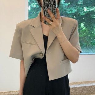 韩国chic夏季法式复古西装，领一粒扣设计宽松百搭短款西服外套女