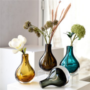 创意餐桌厚重玻璃小花瓶手工，艺术有色玻璃花瓶，北欧花插复古香薰瓶