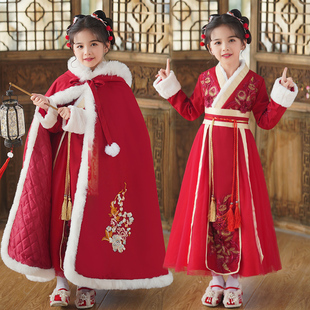 汉服女童冬季古装，拜年服新年装加厚儿童唐装中国风女孩连衣裙