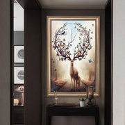 玄关装饰画欧式风格麋鹿小尺寸竖版走廊挂画过道壁画美式客厅油画