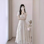 法式复古白色感仙女连衣裙女夏季2024超仙公主裙甜美风长裙子