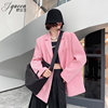 粉色西装外套女秋季小众韩版廓形气质时尚网红宽松休闲炸街小西服