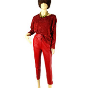 复古正红色锥形皮裤，vintage罕稀孤品尖货修饰腿型萝卜锥形皮裤