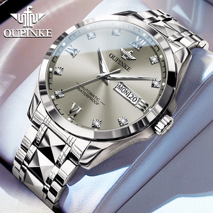 瑞士欧品客品牌名牌商务手表，男士机械表全自动双日历男款十大