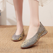春夏素色布鞋时尚单鞋中国风女鞋平跟旗袍鞋纯色软底尖头鞋子
