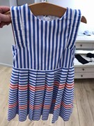 法国4岁5岁6岁J女童蓝色条纹连衣裙夏季荷叶边褶袖背心公主裙